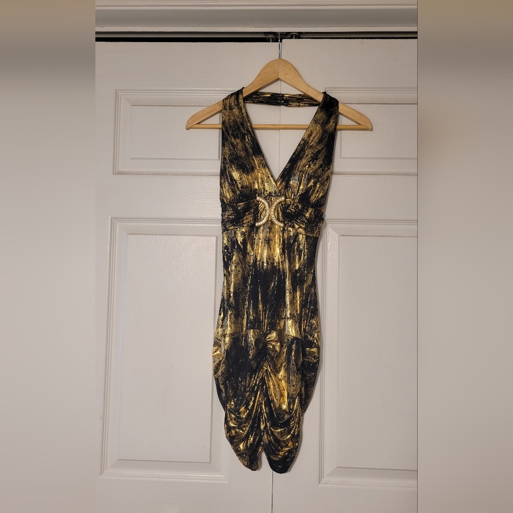 Metallic sequin gold and black dress